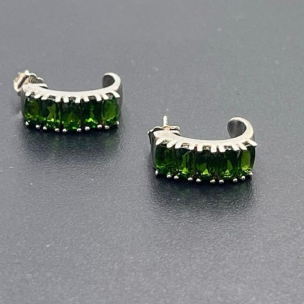 BBJ Sterling‎ Silver Marquise Shaped Green Lab Emerald Half J Hoop Earrings